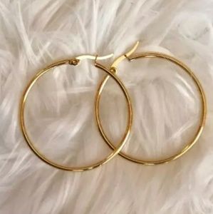 NEW Yellow Gold Tone 2" Round Circle Hoop Earrings